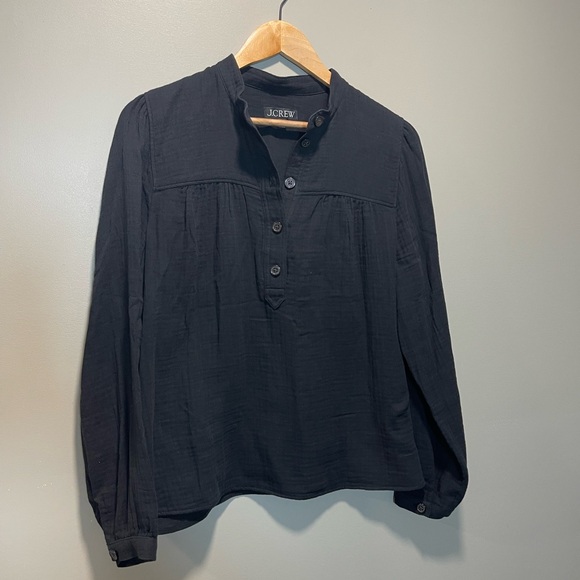 J. Crew Black Fresco Soft Gauze Button-Down Women's Shirt Medium Popover - Picture 2 of 7